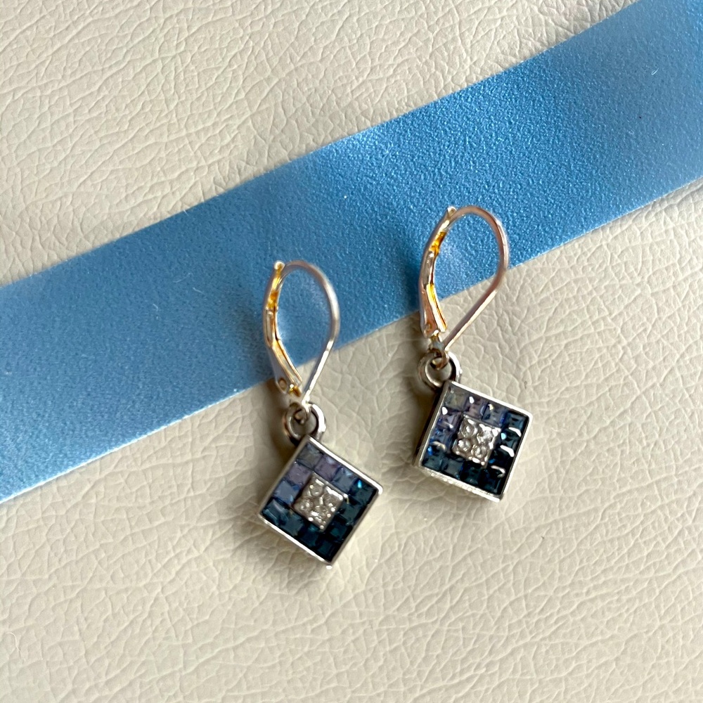 Blue and Clear Crystal Drop Earrings with Sterling Silver Wire